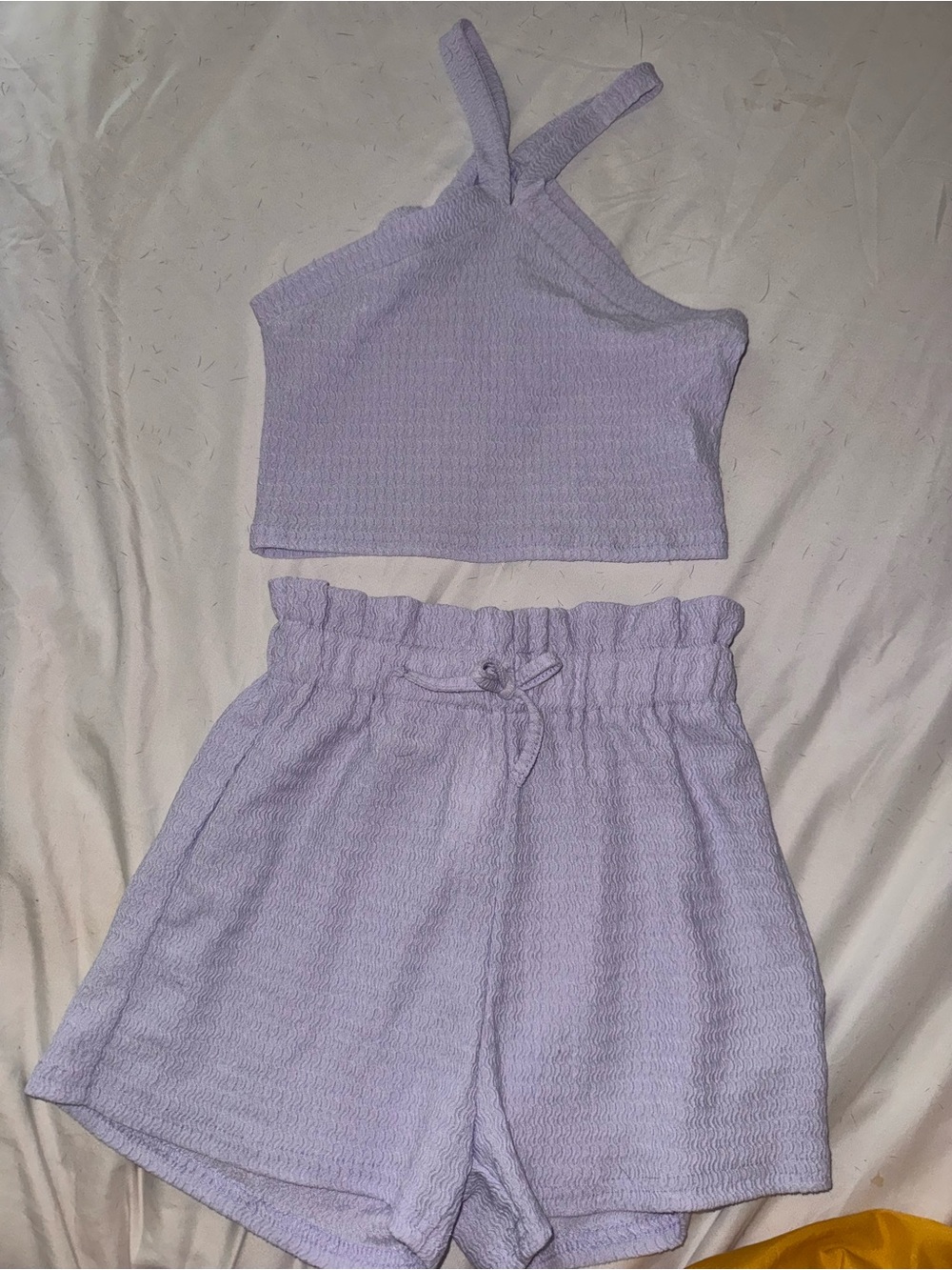 SHEIN Lavender Kids Matching High-Waist Paperbag Shorts Set